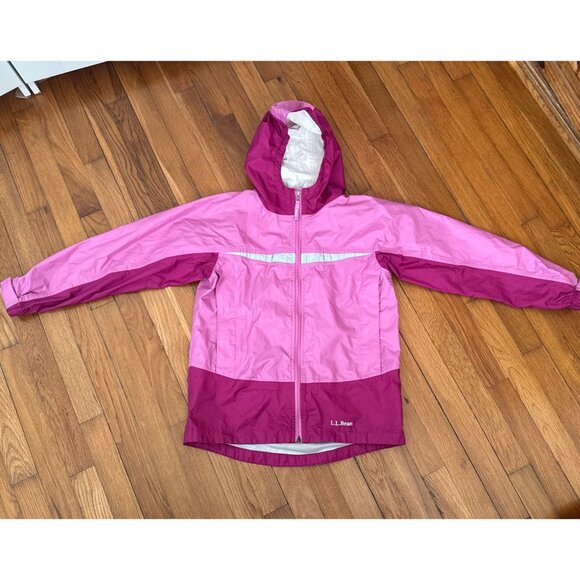 LL Bean Girls Classic Pink Hooded Rain Jacket Size L 14-16 - Picture 1 of 6